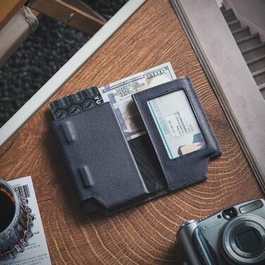 Гаманець-картхолдер VULKIT RFID захист, шкіряний, для чоловіків та жінок, з відділенням для грошей, магнітний замок, колір - пісковик морський
