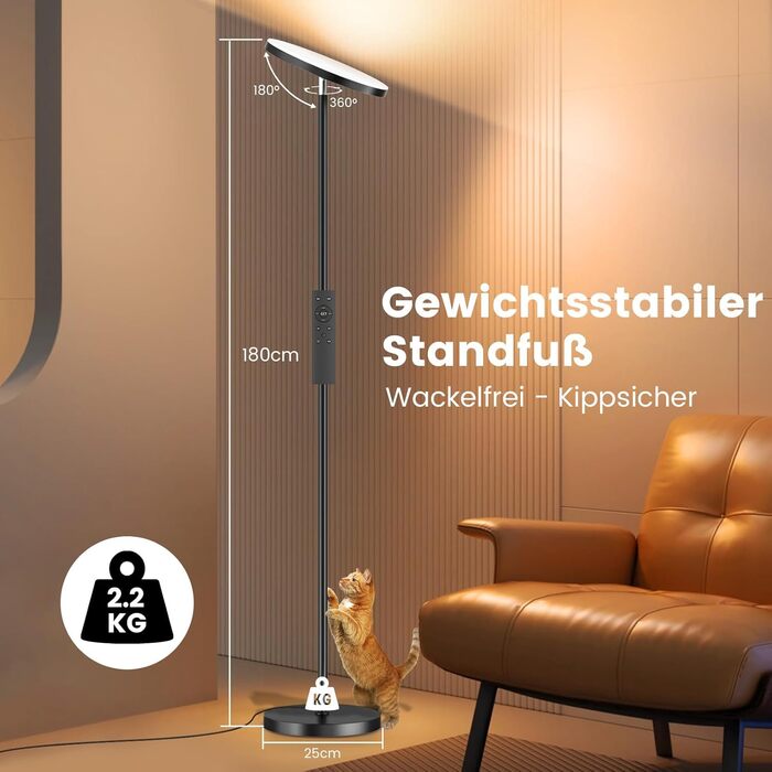 LED-підлогова лампа для вітальні з регулюванням яскравості та RGB-підсвічуванням, 42W, 4200LM, з читацькою лампою та пультом дистанційного керування