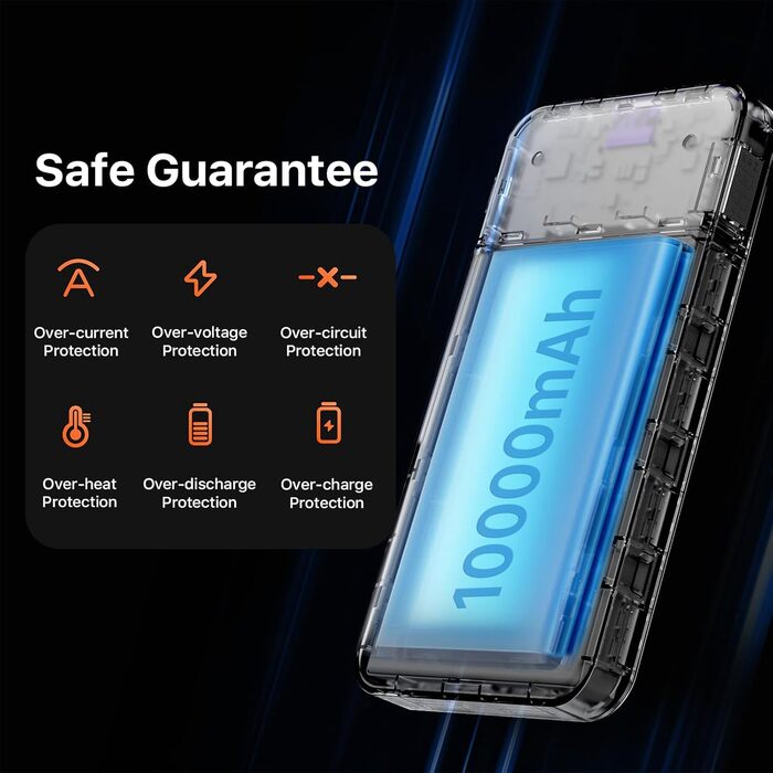 Power Bank JUOVI 10000mAh, 35W: Швидка зарядка, 3 виходи, 2 входи, PD3.0, QC 4.0, цифровий дисплей, чорний