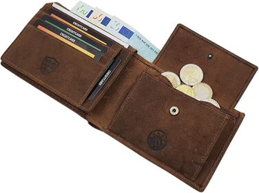 myledershop Genuine Buffalo Leather Wallet/Bifold/Cardholder/Money Clip in Portrait or Landscape Orientation with Deer Motif and RFID & NFC Protection