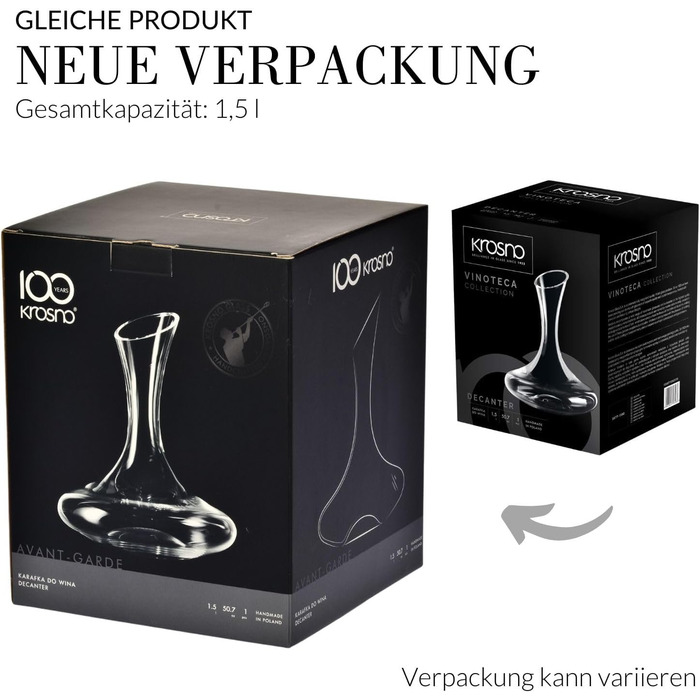 KROSNO Wine Decanter Wine Carafe | 1500 ML | Set of 1 | Avant-Garde Collection | Red Wine Decanter Decanting Carafe | Perfect for Home, Restaurants, and Parties