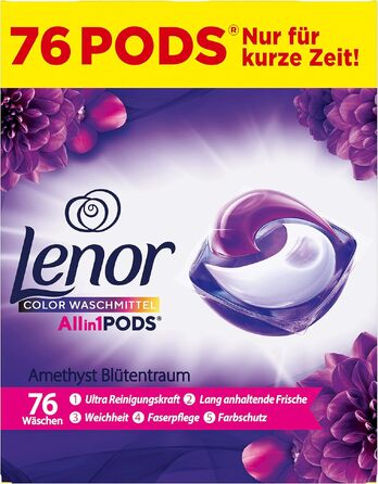 Капсули для прання Lenor All-in-1 Color Amethyst Blütentraum, захист кольору, 104 прання