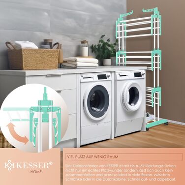 Кесер® Сушилка для білизни з колесами - Турбо-модель, 4 яруси, білий/антрацитовий, з кліпсами