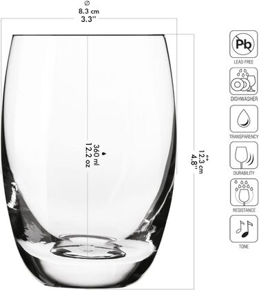 Krosno - Gin & Tonic Glasses, Water Glasses, Set of 6, 360 ml Elite Collection - Crystal Glass Juice Glasses, All-Purpose Glasses, Mocktail Glasses, Cocktail Glasses, Drinking Glasses, Brandy, Cognac - Dishwasher Safe