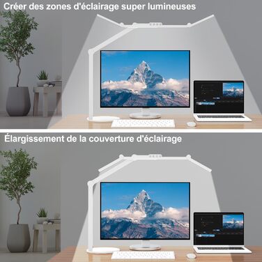 LED лампа настільна 72 см з регулюванням яскравості, денне світло, поворотна, для офісу та дому, автоматична лампа для роботи та малювання, білий колір