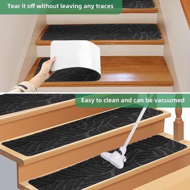 Килимки на сходи YISUN 15 шт., самоклеючі, антиковзні, 20x65 см (Сірий). Для дітей, літніх людей та собак. Для внутрішнього та зовнішнього використання.