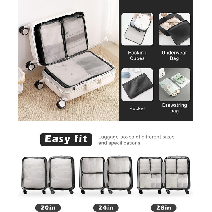 Набір органайзерів для валізи 18 шт., водонепроникні Packing Cubes, чорний - ідеальний органайзер для подорожей з сумкою для одягу
