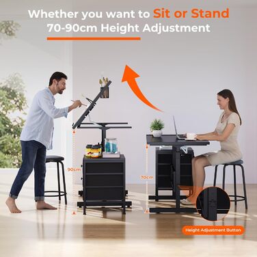 Adjustable Drafting Table with Tilt & Height - Drawing & Computer Desk with Stool & Storage - Wood Finish (Black + Storage Cabinet)