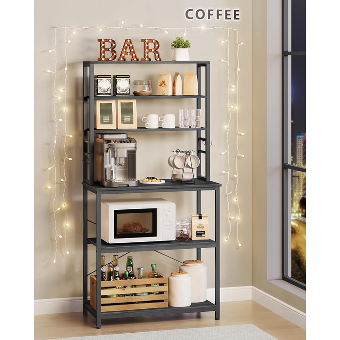 Стелаж кухонний VASAGLE, 6 полиць, гачки, сталевий каркас, 40 x 60 x 167 см, колір горіх + білий