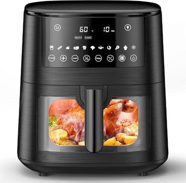 Фритюрниця повітряна Airfryer 7.2L, 11-в-1 з вікном, функція підігріву, розморожування, нагадування про струшування та таймер, здорова без олії, приготування з низьким вмістом жиру