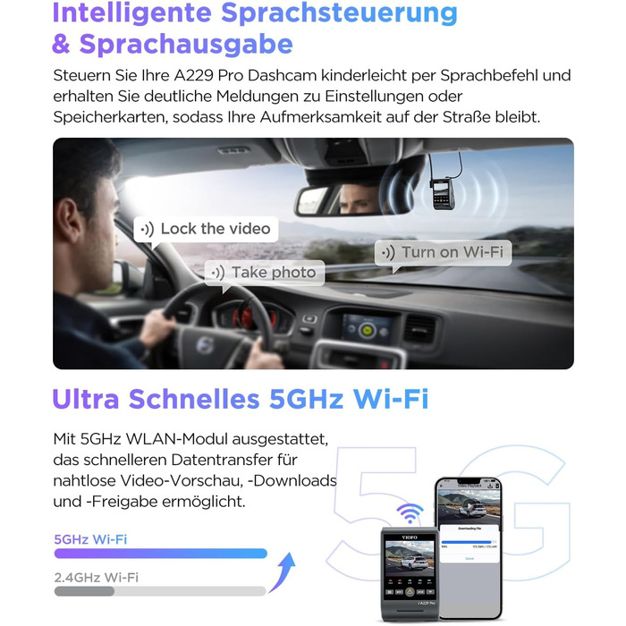 Відеореєстратор VIOFO A229 Pro 4K STARVIS 2, HDR з GPS, Wi-Fi 5GHz, CPL-фільтром та нічним баченням 2.0