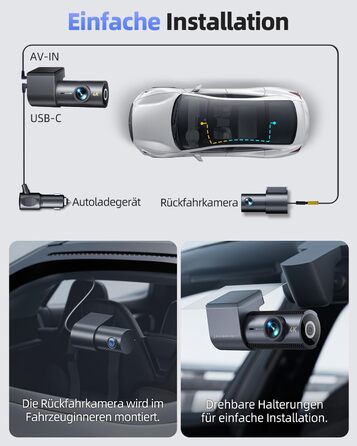 CIEVIE Автомобільна відеореєстратор 4K з GPS, WiFi, Dual, IPS 1.5″, 64GB SD, 170° та G-Sensor, WDR, Нічне бачення, Loop-запис, підтримка до 256GB