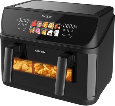 Cecotec Oil-Free Hot Air Fryer - 10L - Grill Plate - Grill - Double Heating Elements - Cecofry & Grill Duoheat 10000. 2800W, Movable Dividing Wall, Temperature Control 40-200°C, 10 Menus