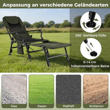 Крісло розкладне Costway Angelstuhl з підставкою для ніг, регульованою спинкою та високою подушкою, для кемпінгу, риболовлі та відпочинку