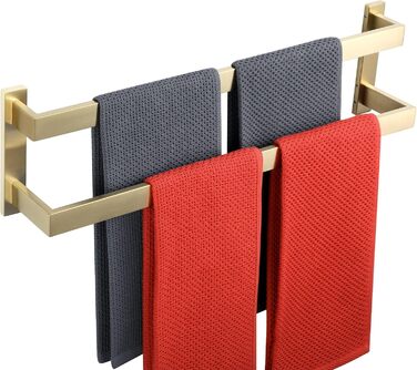 Тримач для рушників SAYAYO: настінний, триярусний, для ванної та кухні, 64 см (золотий)