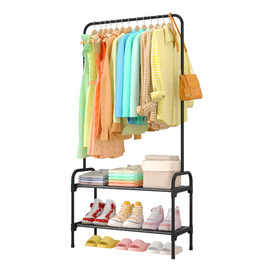 Стійка для одягу з полицею для взуття, чорна, 74 x 30 x 150 см