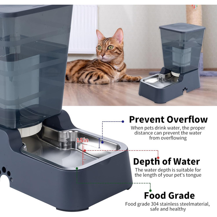 5L Automatic Pet Feeder & Waterer - Dog & Cat Food & Water Dispenser Set (Dark Gray)