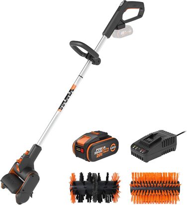 WORX WG441E.9 20V Cordless Multi-Brush - multifunctional surface brush for cleaning stone & wood surfaces & removing weeds - integrated water connection - PowerShare compatible - without battery & charger (includes 4Ah battery & charger)