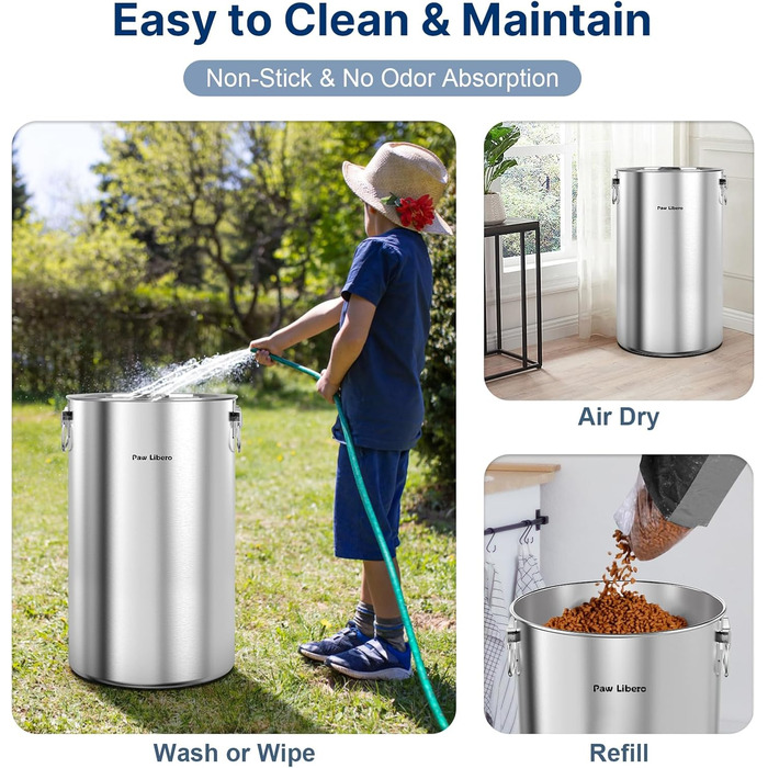 Органайзер для корму для собак 35 lbs з нержавіючої сталі з дерев'яним кришкою та ручкою з кераміки, великий контейнер для корму для собак та котів, зберігає свіжість, легко миється