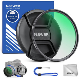 Фільтр NEEWER MC UV 62mm з кришкою для об'єктива: нанопокриття, HD скло, водонепроникний, стійкий до подряпин, ультратонкий алюмінієвий корпус