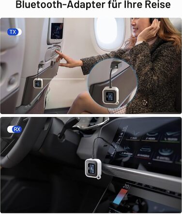 Bluetooth-трансмітер та ресивер Syntech 5.3 з LED-дисплеєм, адаптер 3.5 мм AUX для літака, авто та навушників AirPods, низька затримка, Dual Link, білий