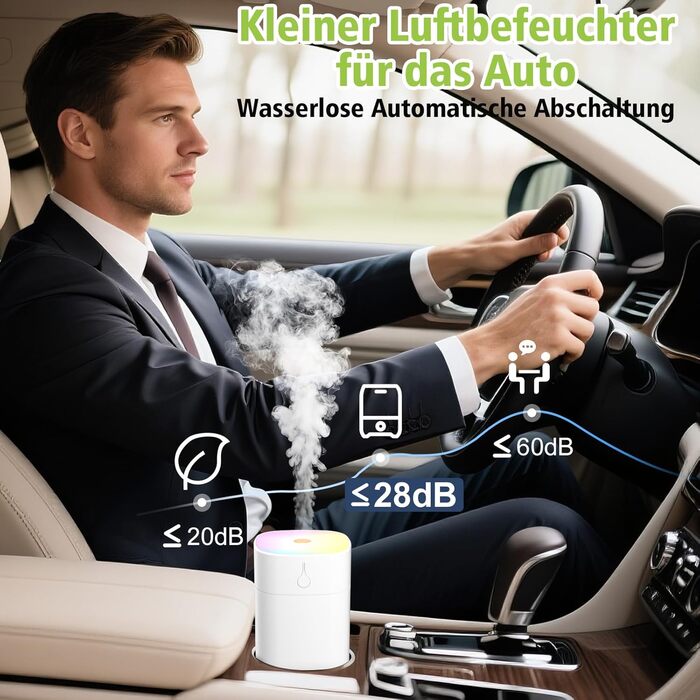 Портативний міні-увлажнитель повітря для спальні, 400 мл аромадифузор для дому, персональний настільний зволожувач для рослин, аромадифузор для дому, 2 режими, нічне світло, автоматичне вимкнення (білий)