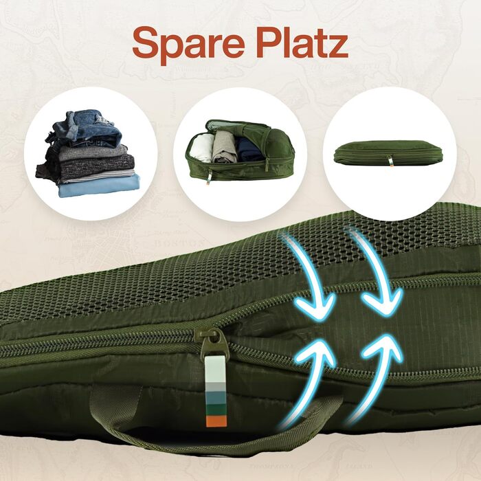 Набір органайзерів для валізи TRAVEL DUDE (7 шт., зелений), з компресією з переробленого пластику