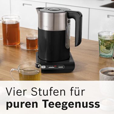 Електричний чайник Bosch TWK8613P, 1.5 л, чорний: автоматичне відключення, захист від перегріву, регулювання температури, функція підігріву