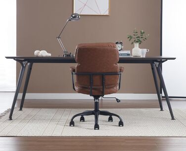 Офісний крісло з штучної шкіри, 360° обертання, регульована висота, ергономічний комп'ютерний стілець з підлокітниками для робочого кабінету/офісу/вітальні, Колір: Коричневий