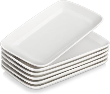 Сервірна таця MALACASA з порцеляни, 6-ти частинний набір, прямокутна, 25 x 14 см, біла. Ідеально для буфетів, суші, тортів та закусок вдома та в ресторані.