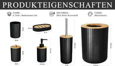 Набір аксесуарів для ванної кімнати GMISUN 6 предметів, чорний: мильниця, дозатор мила, стакан для зубної пасти, відро для сміття, тримач для туалетного йоржика, у стилі Farmhouse Boho