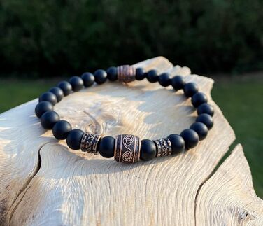 Браслет Вікінг Onyx 8mm | Ручна робота | Браслет з перлин | У подарунковій коробочці (16, Onyx) 16 см