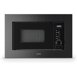 Мікрохвильова піч Klarstein Verosteel Einbaumikrowelle 60 см з грилем – 20L, 700W, 8 програм, сенсорне керування, нержавіюча сталь, функція розморожування, LED-підсвічування, чорна нержавіюча сталь
