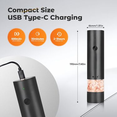 Електричні млини для солі та перцю (2 шт.), USB, для великої солі та перцю