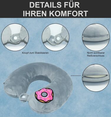 Подушка для шиї Essentials з піною з пам'яті (100%) - U-подібна, з м'яким оксамитовим чохлом - для подорожей, літака, авто, офісу та дому (Сірий)