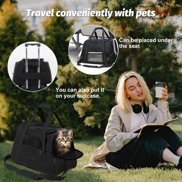 Транспортна сумка для тварин з підстилкою з флісу, чорна. Підходить для котів та собак до 10 кг