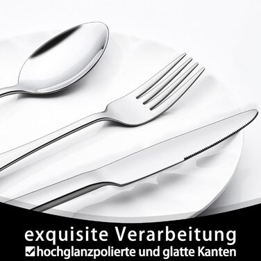 Набір столових приборів Terlulu на 12 осіб (72 шт.) з нержавіючої сталі, з ножами для стейка. Столовий набір з виделкою, ложкою та ножем. Елегантний столовий прилад для дому, ресторану, вечірки. Можна мити в посудомийній машині, квадратні краї.