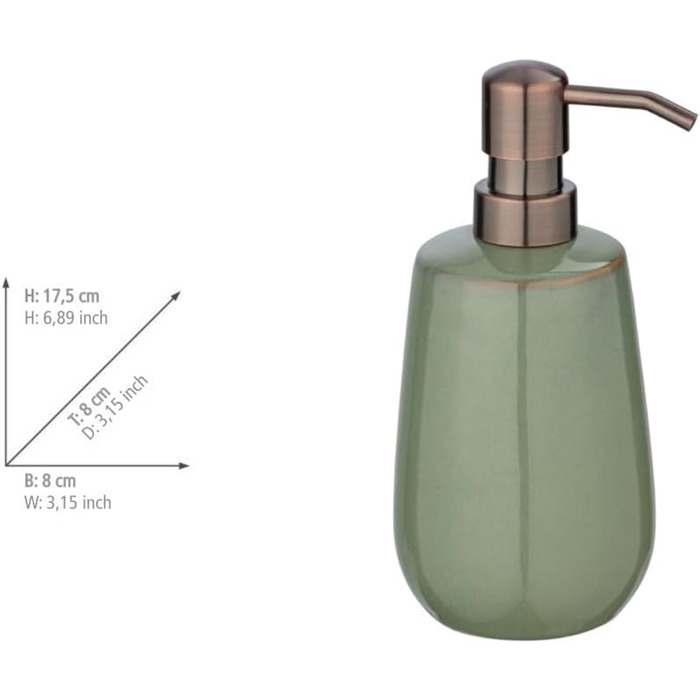 Дозатор мила WENKO Sirmione з кераміки, 430 мл, зелений/мідний, з насосом