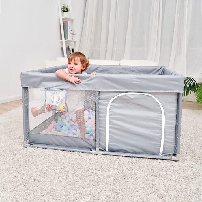 PandaEar Playpen for Baby - Large Baby Playard, Folding Baby Pen, Kids Fence, Stable Baby Gate Playard with Soft Breathable Mesh for Indoor/Outdoor Use, 127cm x 127cm