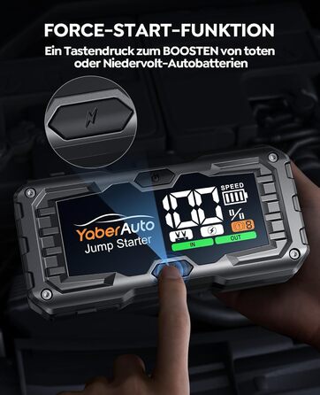 YaberAuto 6000A Powerbank для запуску двигуна авто, 12V, 10.0L бензин/9.0 Diesel, LCD, 450 Lumen, YA100