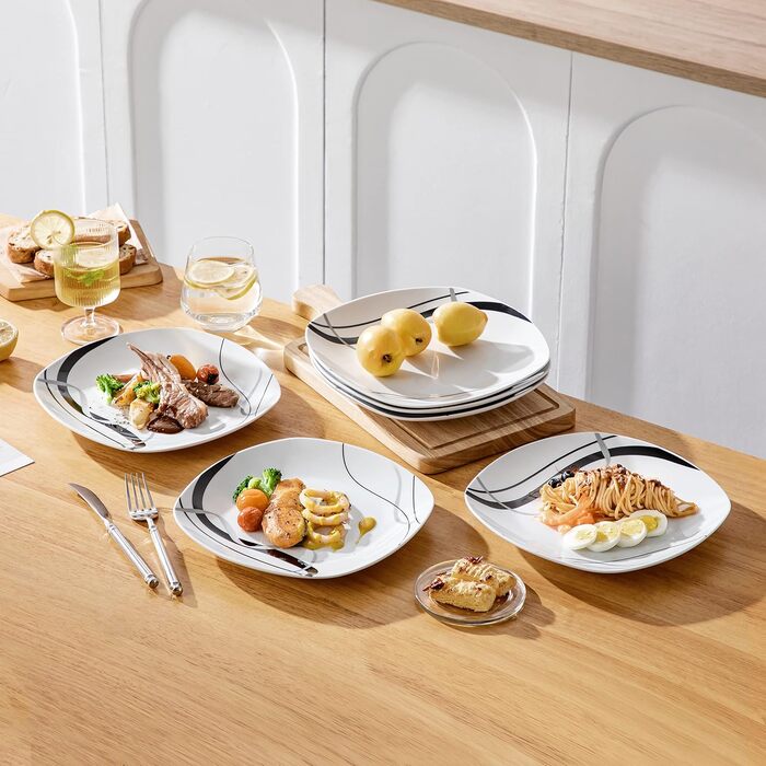 VEWEET FIONA Porcelain Dinner Plates, Dinner Plate Set for 6 People, Ø 24.7 cm Plate Set, Dessert Plate, Pasta Plate, Cake Plate and Breakfast Plate, Microwave Safe and Dishwasher Safe