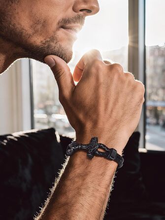 Чоловічий шкіряний браслет Bandmax Mjölnir/Череп/Масонство з магнітною застібкою. Браслет вікінгів для чоловіків, батька, чоловіка. Шкіряний браслет з гравіюванням.