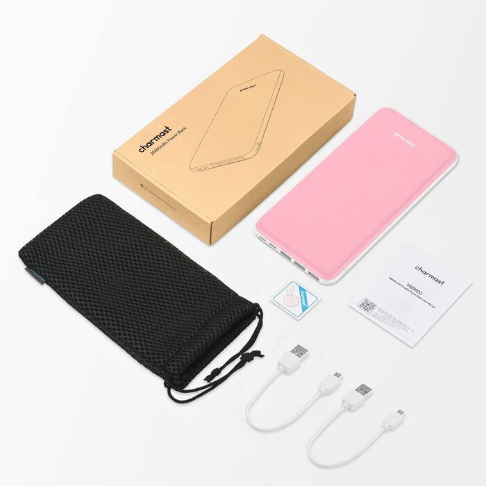 Power Bank Charmast 26800mAh з 4 виходами та 3 входами, USB-C, рожевий. Сумісний з iPhone, iPad, Samsung та іншими пристроями