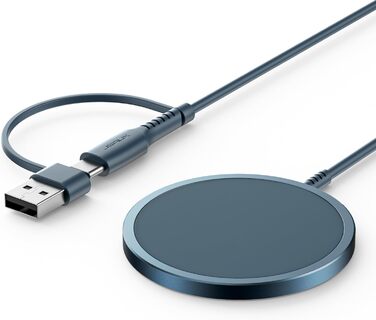 Бездротовий зарядний пристрій JSAUX MagSafe 15W, сумісний з iPhone 17 Air Pro Max, iPhone 16/15/14/13/12, AirPods 3/2, блакитний