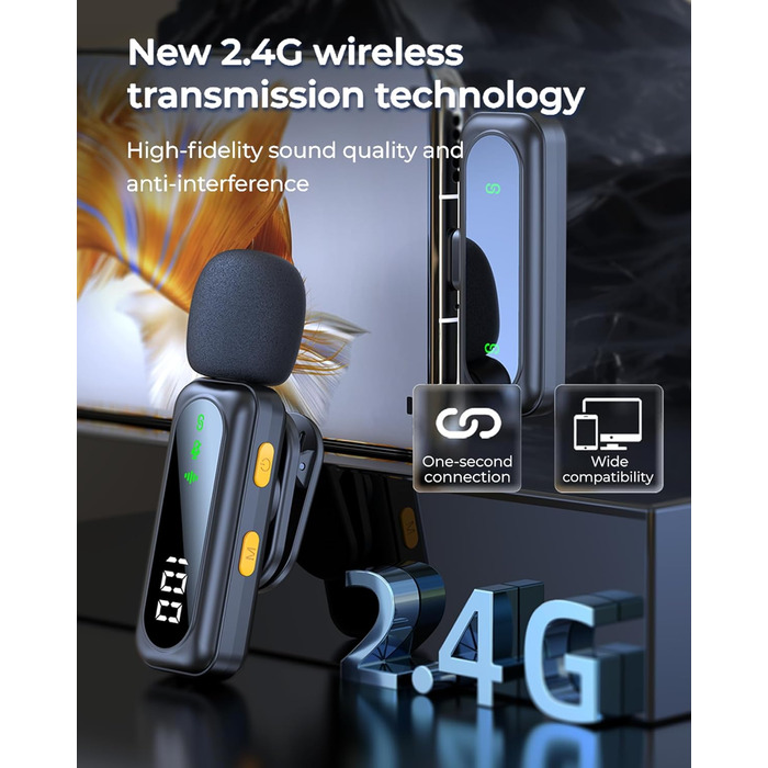 Мікрофон Handy – Петличний мікрофон сумісний з iPhone/Android/PC, магнітний лавел'єр з шумозаглушенням, для стрімінгу, влогів, YouTube та інтерв'ю (Чорний)