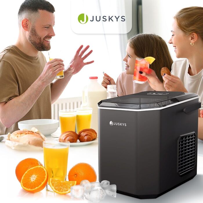 Машина для приготування льоду Juskys IceOracle - швидке приготування коктейльних кубиків (6-13 хв) - компактний пристрій на 12 кг/день - великий контейнер для льоду - чорний колір