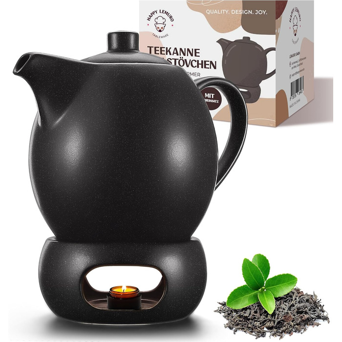 Teapot with infuser, ceramic - 1.2 l - Ceramic teapot, black (anthracite) - Tea Pot - Teapot Ceramic - Teakettle - Tea accessories - Tea maker for loose leaf tea (with spoon)