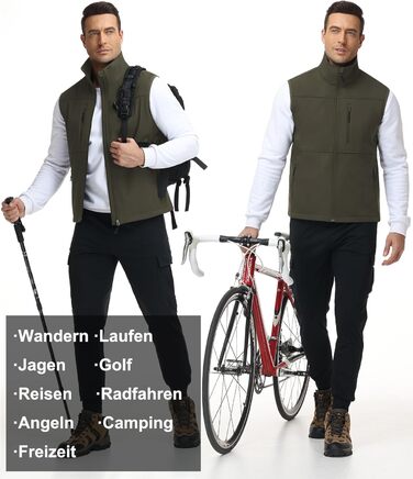 Чоловіча куртка Weste Outdoor з софтшелю, водонепроникна та вітронепроникна, bodywarmer, флісова підкладка, для піших прогулянок, колір: хакі (S)