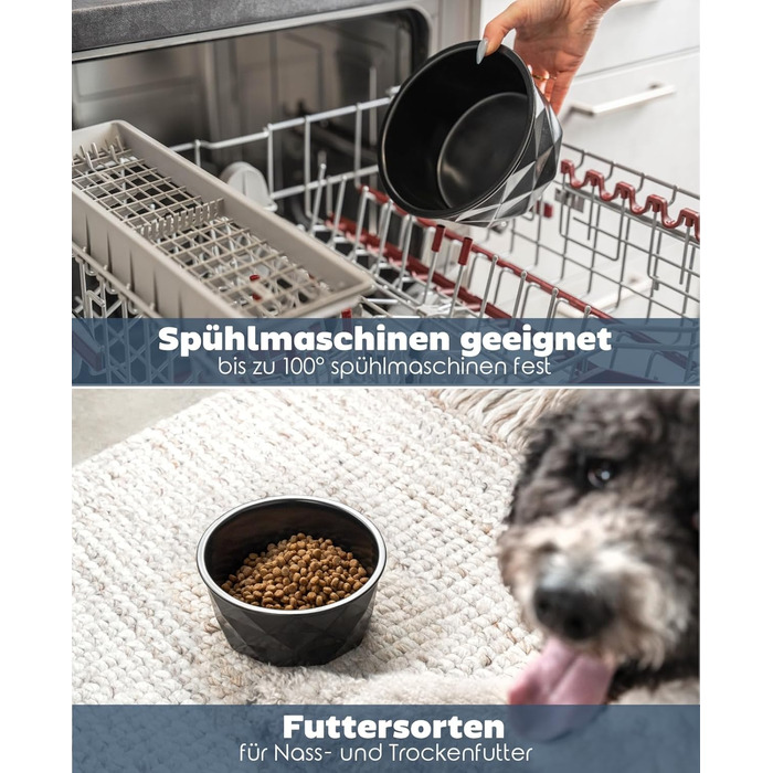 Миска для собак та котів Lionto з кераміки, 1100 мл, чорна. Нековзний силіконовий низ, стійка до запахів, легко миється, ергономічний дизайн.