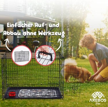 Клітка для собак Arebos | Транспортна переноска для собак, складна | Клітка-переноска для собак з 2 дверцятами | Клітка для собак вдома | Чорний (107 x 71 x 77,5 см)